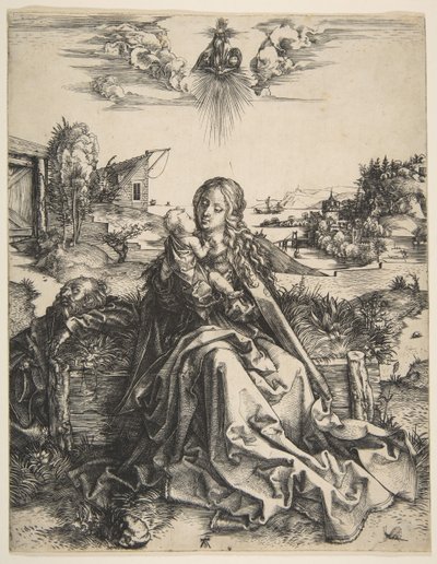 Pyhä perhe sudenkorenton kanssa, n. 1495. tekijältä Albrecht Dürer