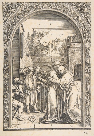 Joachim ja Anna Golden Gatessa, elokuvasta The Life of the Virgin, n. 1504. tekijältä Albrecht Dürer