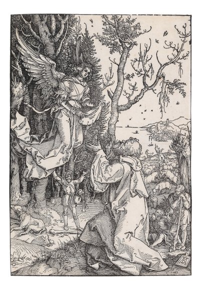 Joakim ja enkeli, teoksesta The Life of the Virgin, c. 1504. tekijältä Albrecht Dürer
