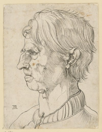 Vanhemman parrattoman miehen pää, profiilissa vasemmalle tekijältä Albrecht Dürer