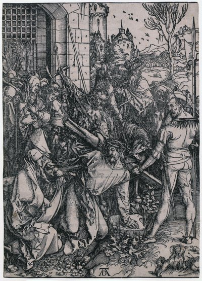 Kristuksen ristin kantaminen, sarjan ”Suuri passio” 7. sivu tekijältä Albrecht Dürer