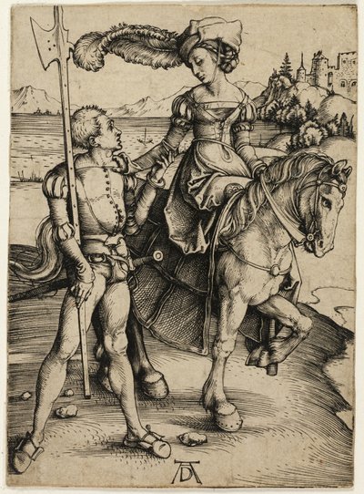 Lady on Horseback ja Landsknecht tekijältä Albrecht Dürer