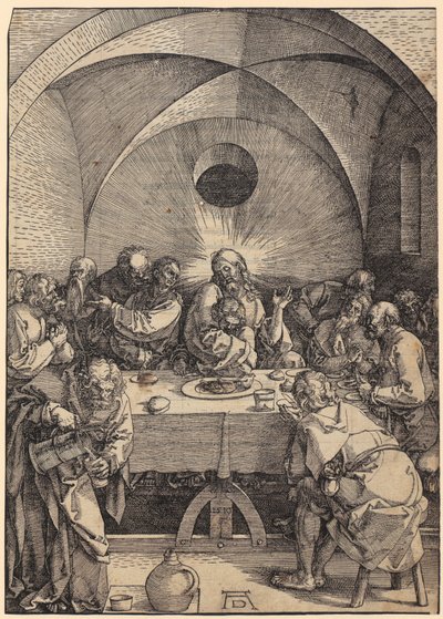 Viimeinen ehtoollinen, sarjan ”Suuri passio” 2. sivu tekijältä Albrecht Dürer