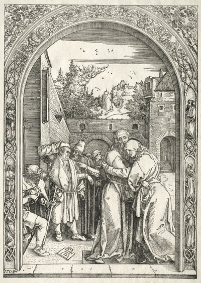 Neitsyen elämä: Joachim ja Anna halaavat Kultaisen portin alla tekijältä Albrecht Dürer