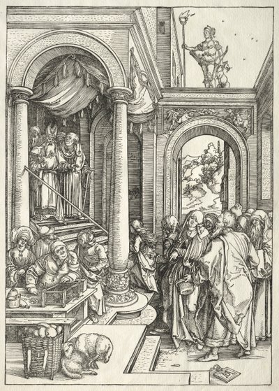 Neitsyen elämä: Nuoren neitsyen esittely temppelissä tekijältä Albrecht Dürer