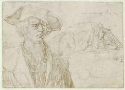 Miehen rintakuva (Aert Bruyn?) ja maisema Andernachin lähellä tekijältä Albrecht Dürer
