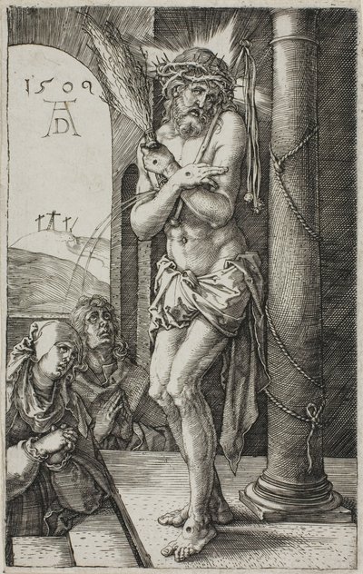 Surujen mies pylvään luona, kaiverretun intohimon etukappale, tekijältä Albrecht Dürer
