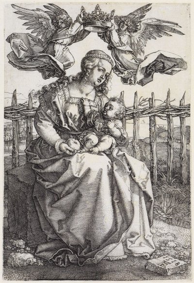 Maria ja lapsi kahden enkelin kruunaamina tekijältä Albrecht Dürer