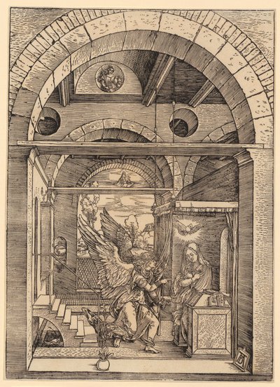 Neitsyt Marian ilmoitus, sarjan ”Marian elämä” 8. sivu tekijältä Albrecht Dürer