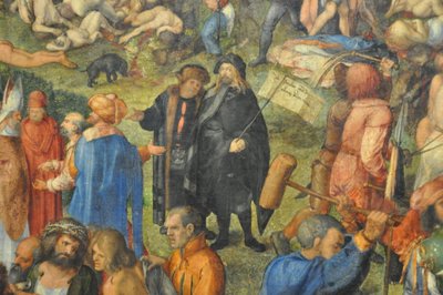 Kymmenentuhannen kristityn marttyyrikuolema; yksityiskohta: Dürer ja Conrad Celtis. tekijältä Albrecht Dürer