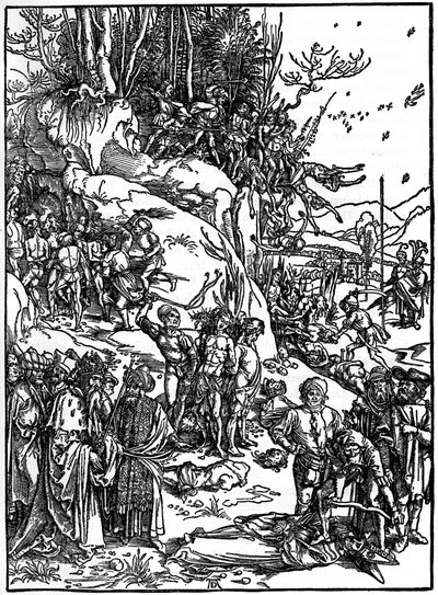 Kymmenentuhannen kristityn marttyyrikuolema Ararat-vuorella, 1495-1497, 1936 tekijältä Albrecht Dürer