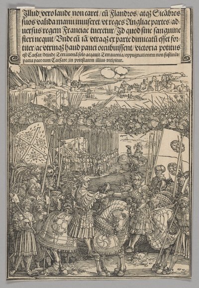 Maximilian ja Henrik VIII Englannista, levy 22 historiallisista kohtauksista keisari Maximilian I:n elämästä Riemukaaresta tekijältä Albrecht Dürer