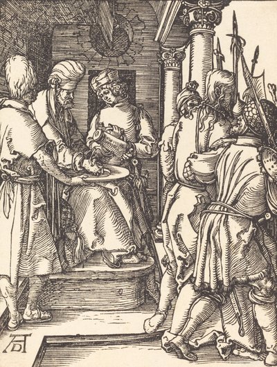 Pilatus pesee kätensä, luultavasti n. 15091510. tekijältä Albrecht Dürer
