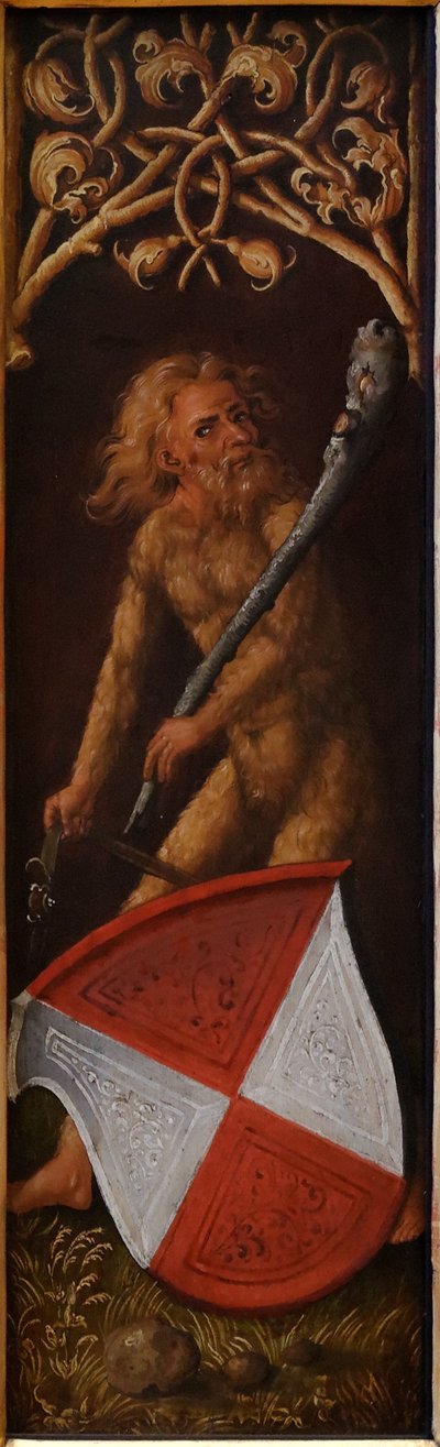 Porträt von Oswolt Krel: "Sylvan Men" mit Wappenschildern von Agathe von Esendorf tekijältä Albrecht Dürer