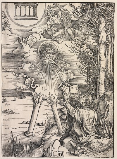 Pyhän Johanneksen ilmestys: Pyhä Johannes syö kirjoja tekijältä Albrecht Dürer