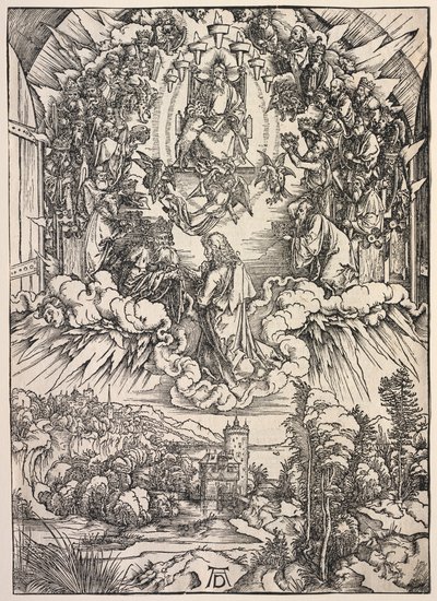 Pyhän Johanneksen ilmestys: Pyhä Johannes valtaistuimen edessä tekijältä Albrecht Dürer