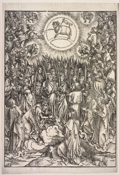 Pyhän Johanneksen ilmestys: Karitsan palvonta tekijältä Albrecht Dürer