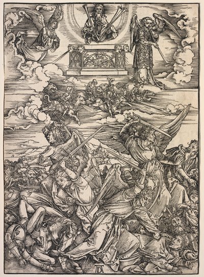 Pyhän Johanneksen ilmestys: Neljä tuhoavaa enkeliä, 1511. tekijältä Albrecht Dürer