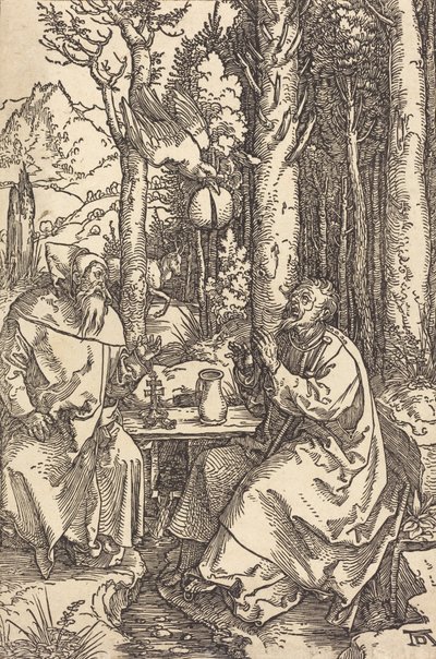 Pyhä Antonius ja Pyhä Paavali erämaassa, n. 1504. tekijältä Albrecht Dürer