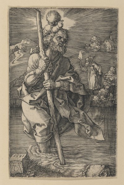 Oikealle kääntynyt pyhä Kristoforos tekijältä Albrecht Dürer