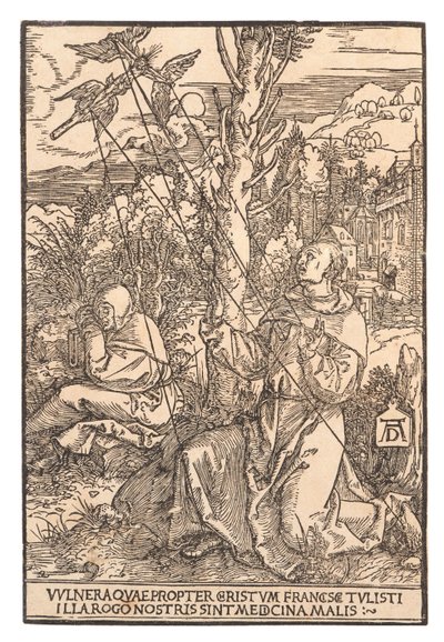 Pyhä Franciscus vastaanottamassa stigmat, n. 1505. tekijältä Albrecht Dürer