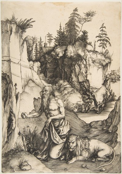 Katuva pyhä Hieronymus erämaassa tekijältä Albrecht Dürer