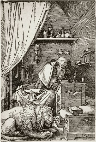 Pyhä Hieronymus kammiossaan (Bartsch 114) tekijältä Albrecht Dürer