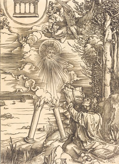 Pyhä Johannes syö kirjaa, luultavasti n. 14961498. tekijältä Albrecht Dürer