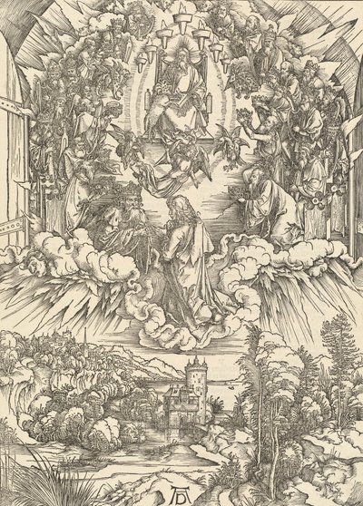Pyhä Johannes Jumalan ja vanhinten edessä, 1498. tekijältä Albrecht Dürer