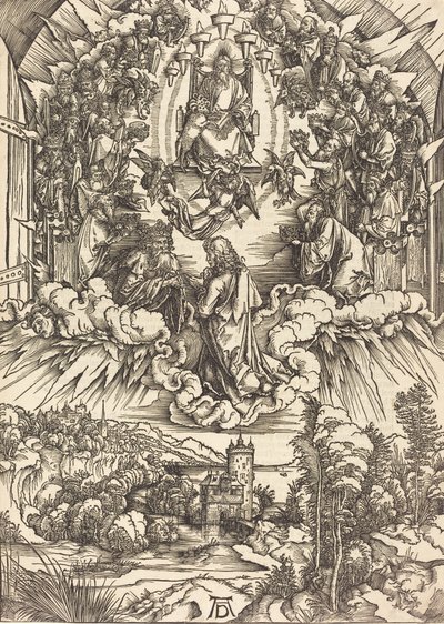 Pyhä Johannes Jumalan ja vanhinten edessä, luultavasti n. 14961498. tekijältä Albrecht Dürer
