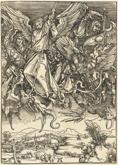 Pyhä Mikael taistelee lohikäärmettä vastaan tekijältä Albrecht Dürer