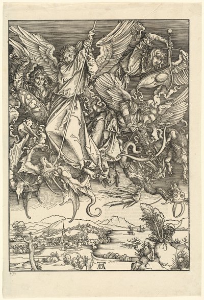 Pyhä Mikael taistelee lohikäärmettä vastaan tekijältä Albrecht Dürer