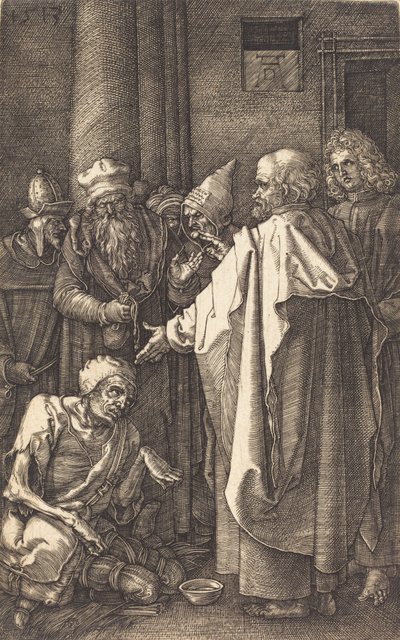 Pyhä Pietari ja Pyhä Johannes parantavat rampaa temppelin portilla, 1513. tekijältä Albrecht Dürer