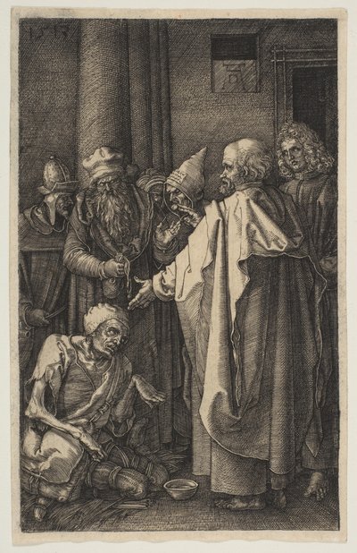 Pyhä Pietari ja Pyhä Johannes temppelin portilla, Passiosta, 1513. tekijältä Albrecht Dürer