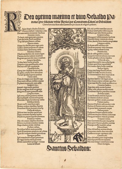 Pyhä Sebaldus seisoo pylväällä tekijältä Albrecht Dürer