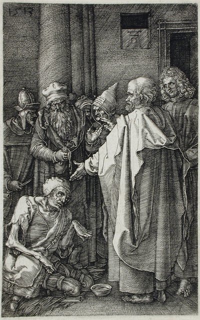 Pyhät Pietari ja Johannes parantavat ramman temppelin portilla tekijältä Albrecht Dürer