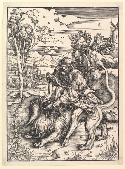 Simson Rending the Lion, n. 1497-98. tekijältä Albrecht Dürer