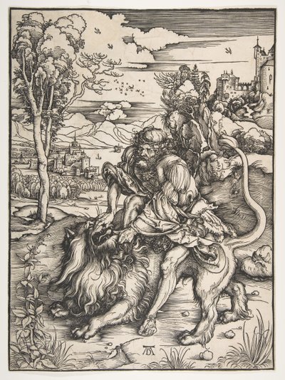 Simson Rending the Lion, n. 1497-98. tekijältä Albrecht Dürer