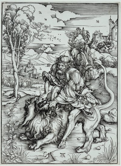 Simson surmaamassa leijonaa tekijältä Albrecht Dürer