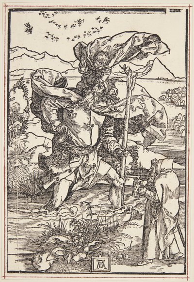 St. Christopher erämaassa lintujen lennon kanssa tekijältä Albrecht Dürer