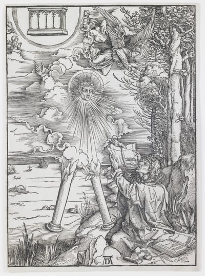 Pyhä Johannes syö kirjan, teoksesta "The Apocalypse" tekijältä Albrecht Dürer