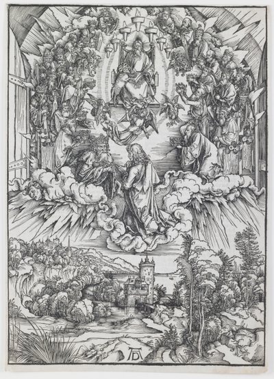 Pyhä Johannes Jumalan ja vanhinten edessä, sarjasta "The Apocalypse" tekijältä Albrecht Dürer