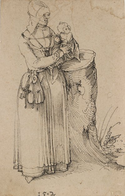 Pysyvä hahmo nainen pitelee lasta, 1502 tekijältä Albrecht Dürer