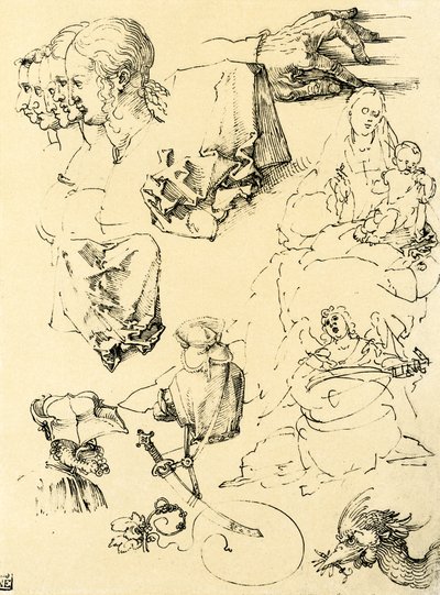 Tutkimusarkki, jossa on erilaisia malleja tekijältä Albrecht Dürer