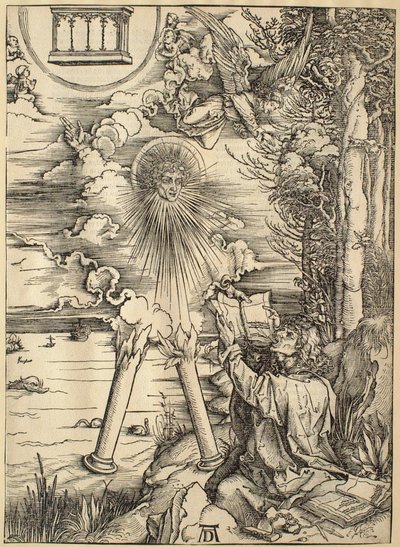 Ilmestyskirja: Pyhä Johannes nielee kirjan tekijältä Albrecht Dürer