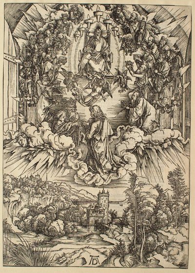 Ilmestyskirja: Pyhä Johannes Jumalan ja vanhinten edessä tekijältä Albrecht Dürer