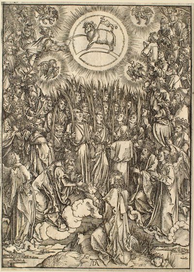 Ilmestyskirja: Karitsan kumartaminen tekijältä Albrecht Dürer