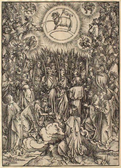 Ilmestyskirja: Karitsan kumartaminen tekijältä Albrecht Dürer