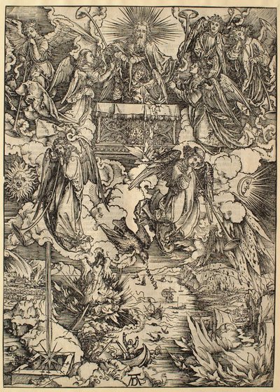 Ilmestyskirja: Seitsemän pasuunoita kantavaa enkeliä tekijältä Albrecht Dürer
