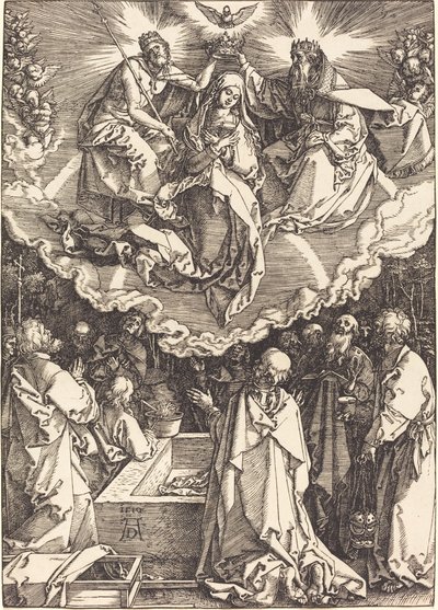 Neitsyt taivaaseenasto ja kruunajaiset tekijältä Albrecht Dürer